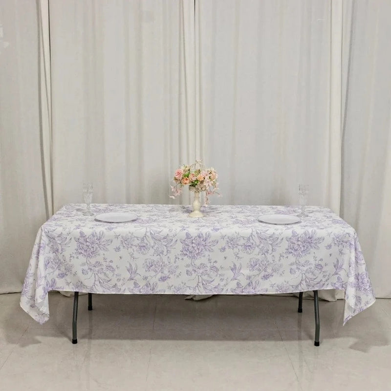 60" x 102" French Toile Pattern Polyester Rectangular Tablecloth - White