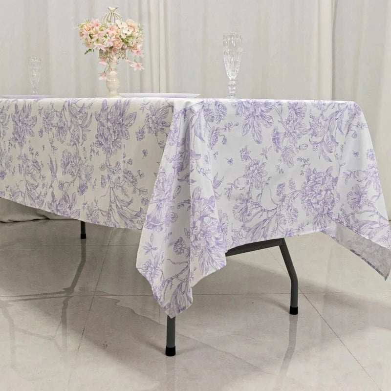 60" x 102" French Toile Pattern Polyester Rectangular Tablecloth - White