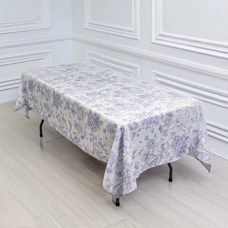 60" x 102" French Toile Pattern Polyester Rectangular Tablecloth - White