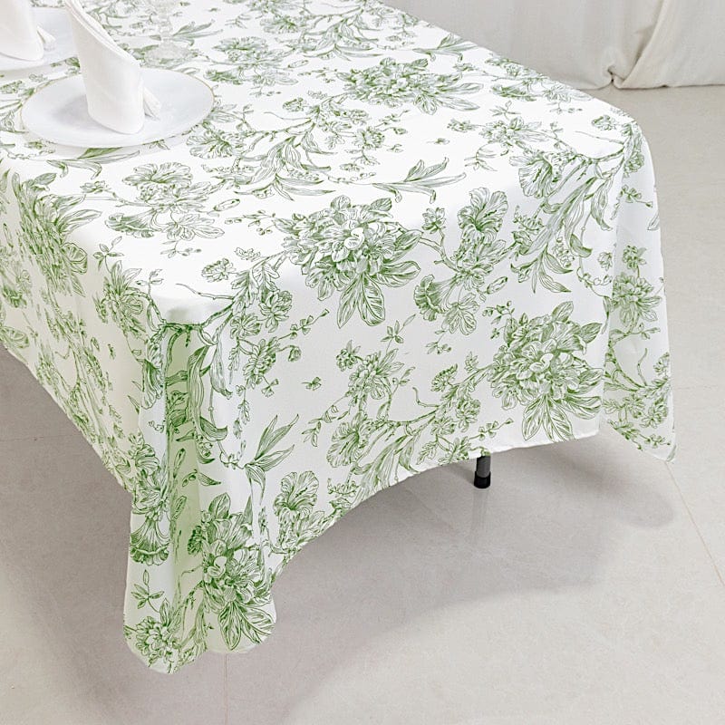 60" x 102" French Toile Pattern Polyester Rectangular Tablecloth - White