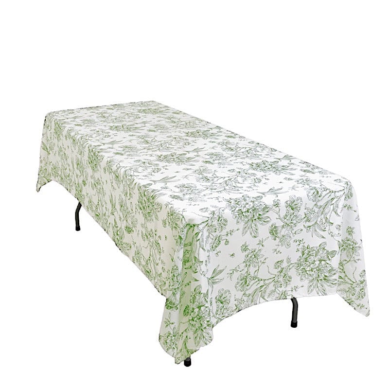 60" x 102" French Toile Pattern Polyester Rectangular Tablecloth - White