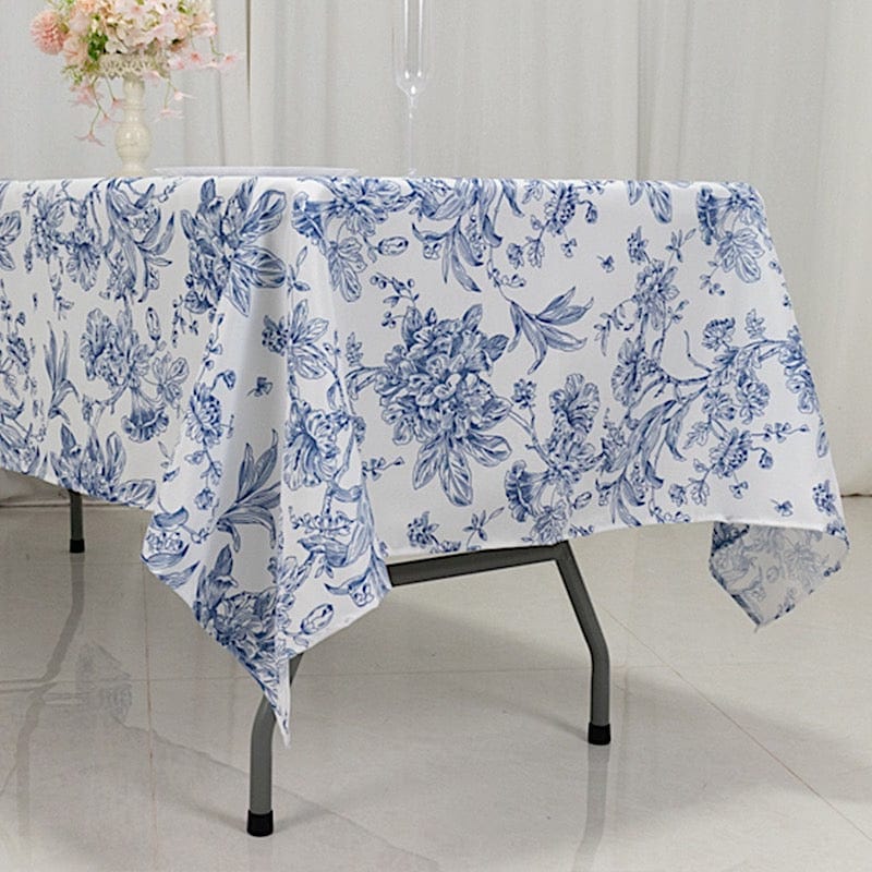 60" x 102" French Toile Pattern Polyester Rectangular Tablecloth - White