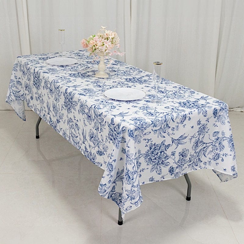 60" x 102" French Toile Pattern Polyester Rectangular Tablecloth - White