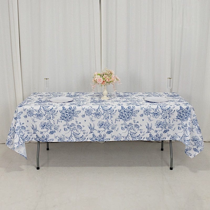 60" x 102" French Toile Pattern Polyester Rectangular Tablecloth - White