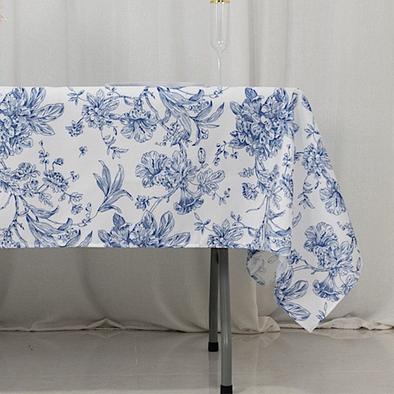 60" x 102" French Toile Pattern Polyester Rectangular Tablecloth - White