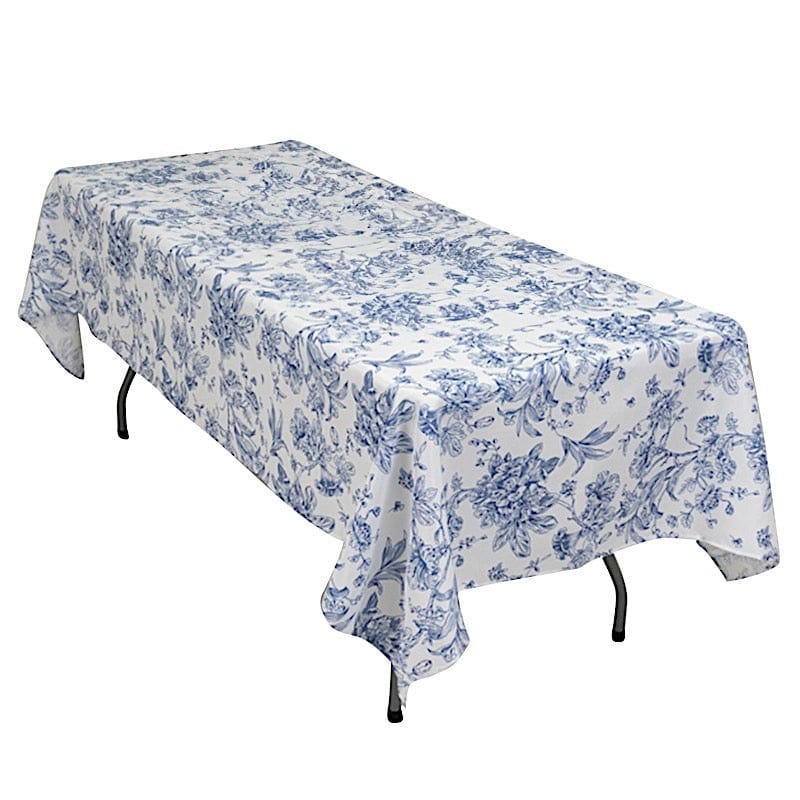 60" x 102" French Toile Pattern Polyester Rectangular Tablecloth - White