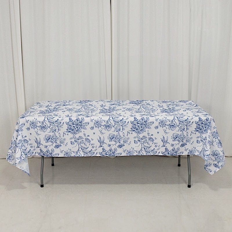 60" x 102" French Toile Pattern Polyester Rectangular Tablecloth - White