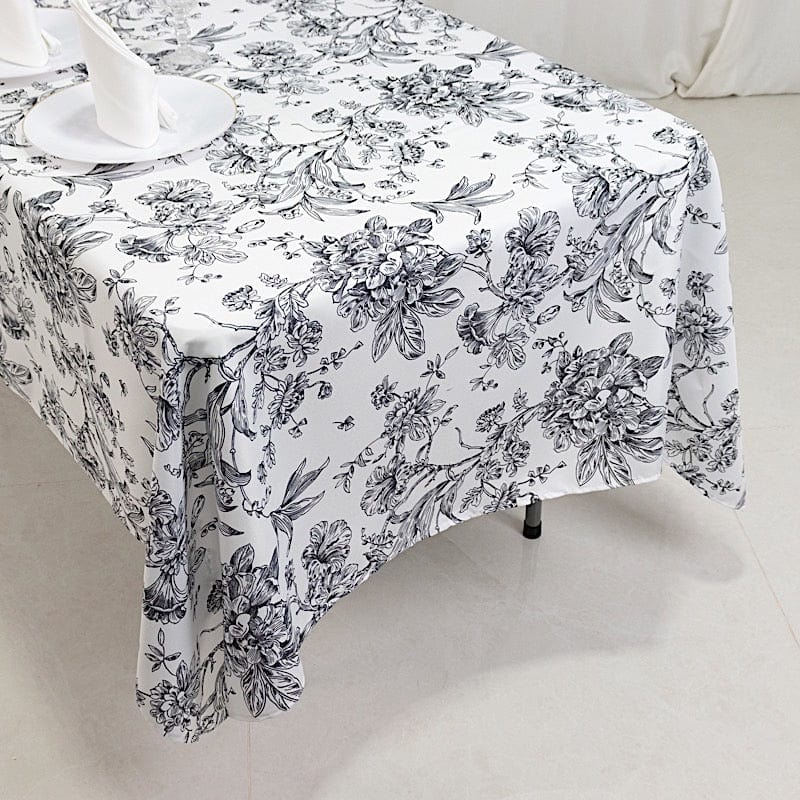 60" x 102" French Toile Pattern Polyester Rectangular Tablecloth - White