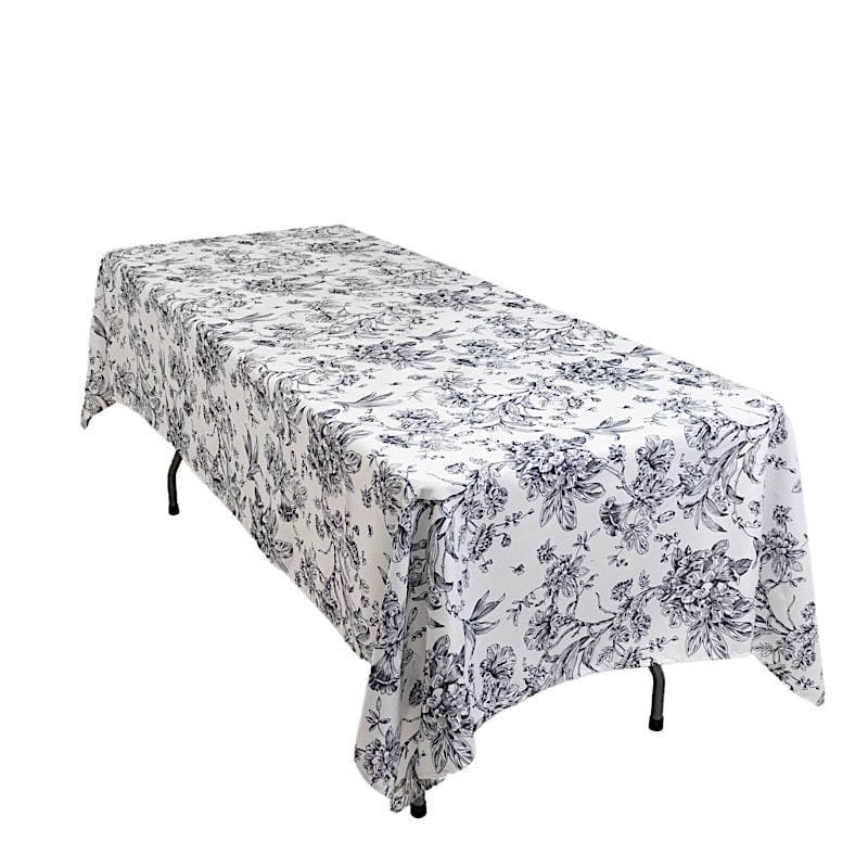 60" x 102" French Toile Pattern Polyester Rectangular Tablecloth - White
