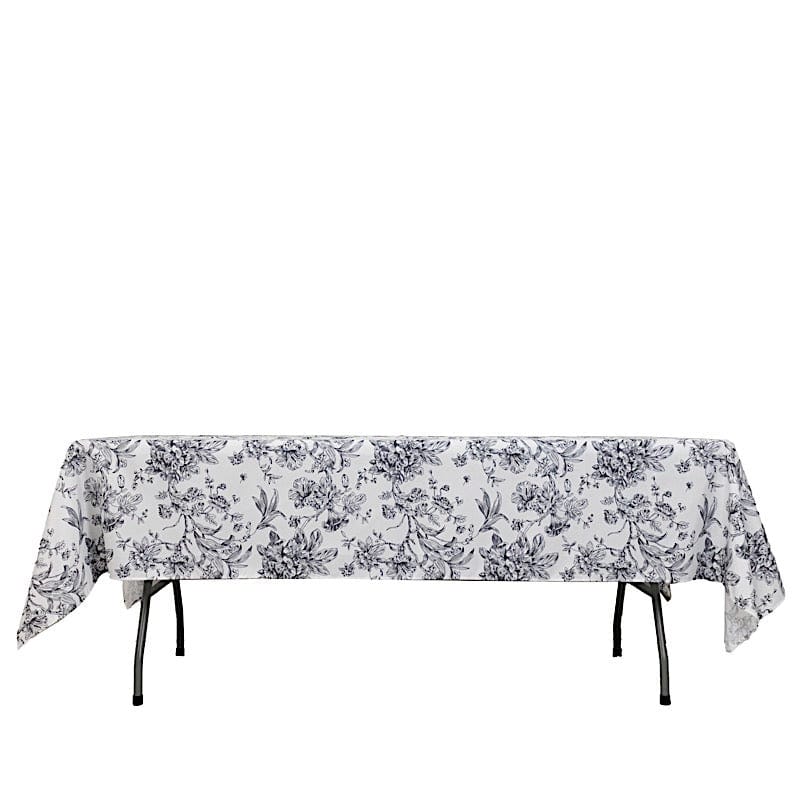 60" x 102" French Toile Pattern Polyester Rectangular Tablecloth - White TAB_PLY_FLORFT_60102_BLK