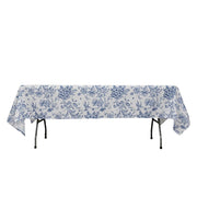 60" x 102" French Toile Pattern Polyester Rectangular Tablecloth - White TAB_PLY_FLORFT_60102_BLUE