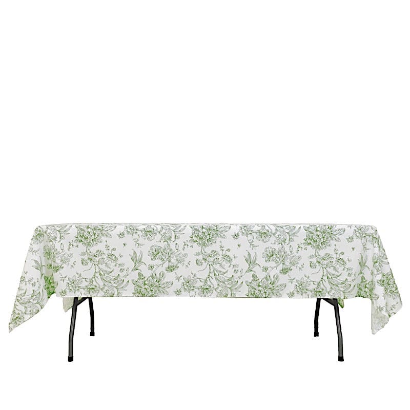 60" x 102" French Toile Pattern Polyester Rectangular Tablecloth - White TAB_PLY_FLORFT_60102_DSG