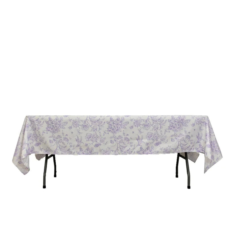 60" x 102" French Toile Pattern Polyester Rectangular Tablecloth - White TAB_PLY_FLORFT_60102_LAV