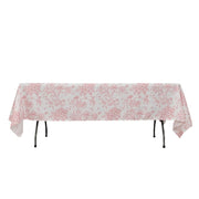 60" x 102" French Toile Pattern Polyester Rectangular Tablecloth - White TAB_PLY_FLORFT_60102_PINK