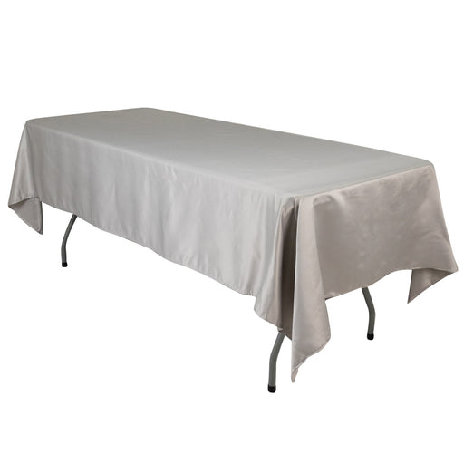 60" x 102" Lamour Satin Rectangular Tablecloth TAB_LAMR_60102_SILV