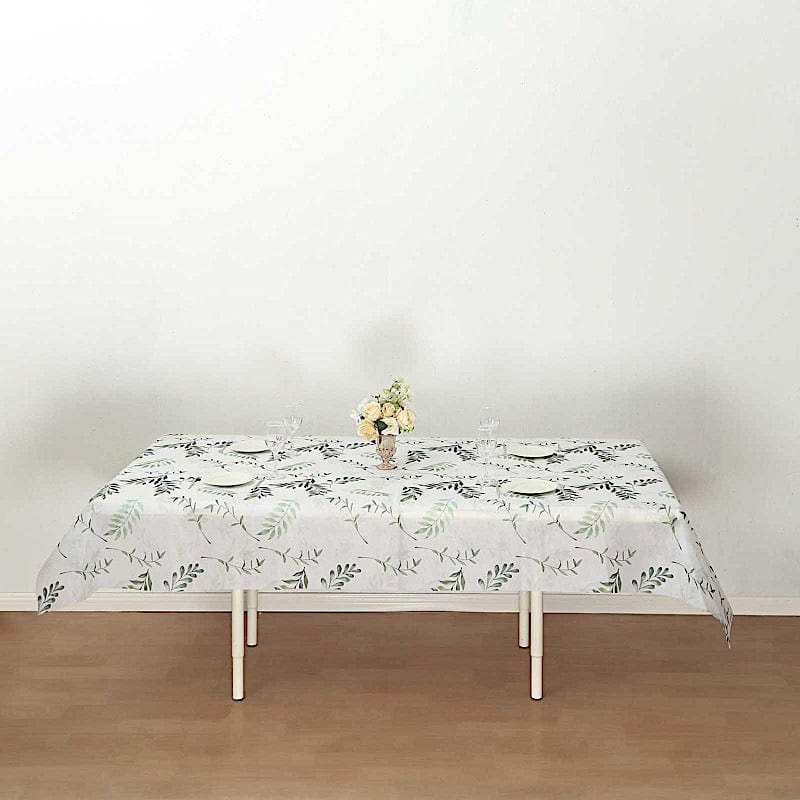 60" x 102" Rectangular Tablecloth with Olive Leaves Print - White and Green TAB_DSP_003_60102_GRN