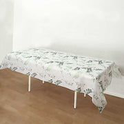 60" x 102" Rectangular Tablecloth with Olive Leaves Print - White and Green TAB_DSP_003_60102_GRN