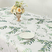 60" x 102" Rectangular Tablecloth with Olive Leaves Print - White and Green TAB_DSP_003_60102_GRN