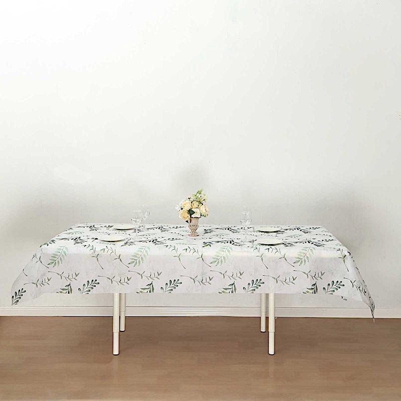 60" x 102" Rectangular Tablecloth with Olive Leaves Print - White and Green TAB_DSP_003_60102_GRN