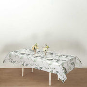60" x 102" Rectangular Tablecloth with Olive Leaves Print - White and Green TAB_DSP_003_60102_GRN