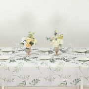 60" x 102" Rectangular Tablecloth with Olive Leaves Print - White and Green TAB_DSP_003_60102_GRN