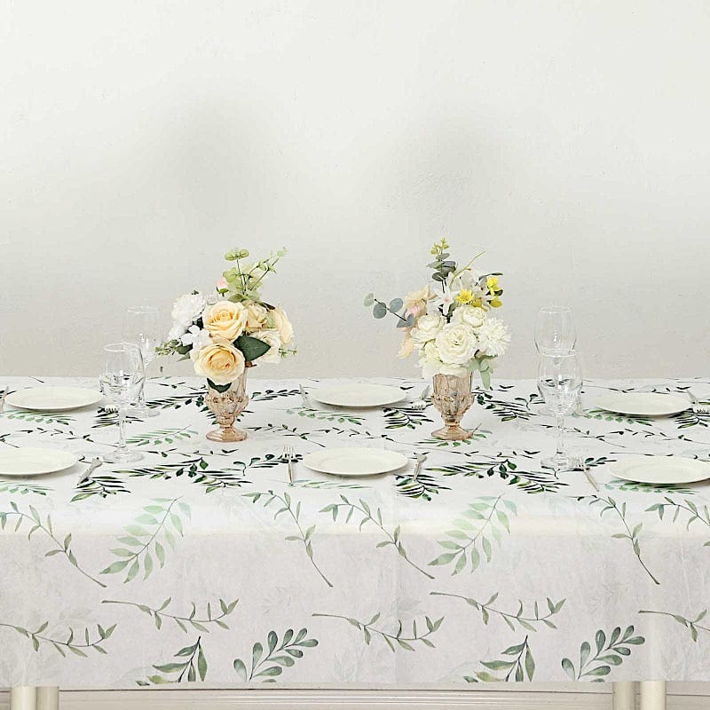 60" x 102" Rectangular Tablecloth with Olive Leaves Print - White and Green TAB_DSP_003_60102_GRN