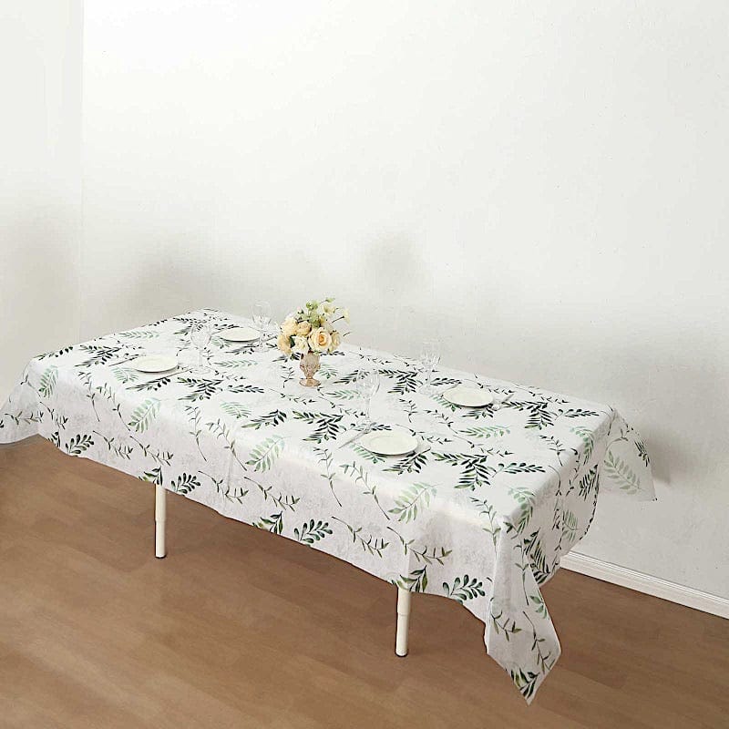 60" x 102" Rectangular Tablecloth with Olive Leaves Print - White and Green TAB_DSP_003_60102_GRN