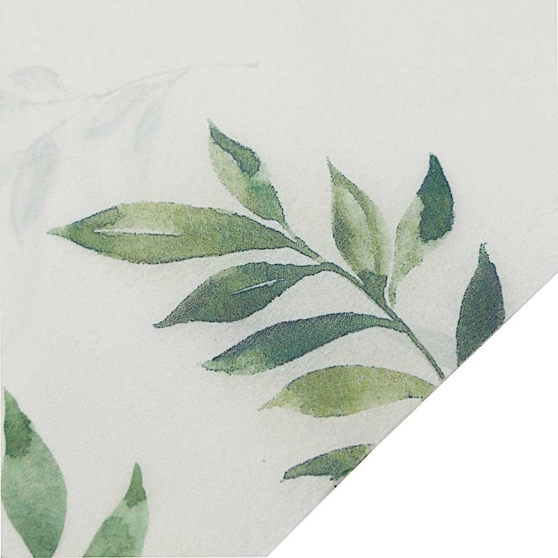 60" x 102" Rectangular Tablecloth with Olive Leaves Print - White and Green TAB_DSP_003_60102_GRN