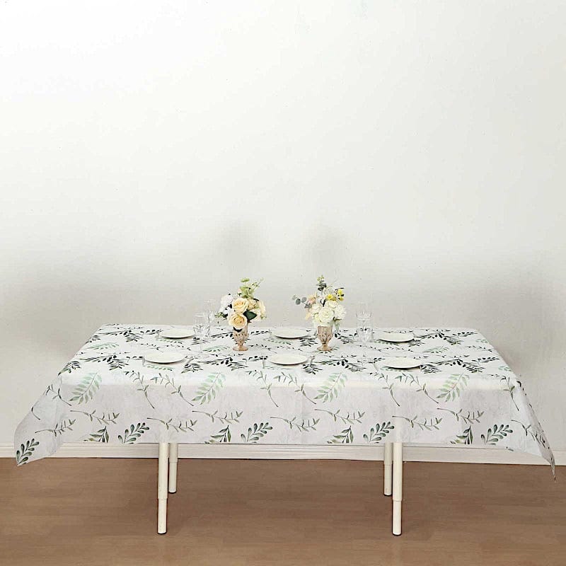 60" x 102" Rectangular Tablecloth with Olive Leaves Print - White and Green TAB_DSP_003_60102_GRN