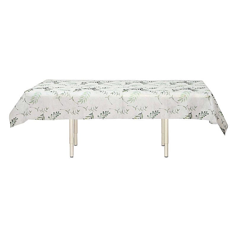 60" x 102" Rectangular Tablecloth with Olive Leaves Print - White and Green TAB_DSP_003_60102_GRN