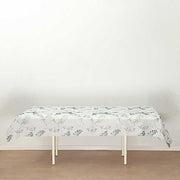 60" x 102" Rectangular Tablecloth with Olive Leaves Print - White and Green TAB_DSP_003_60102_GRN