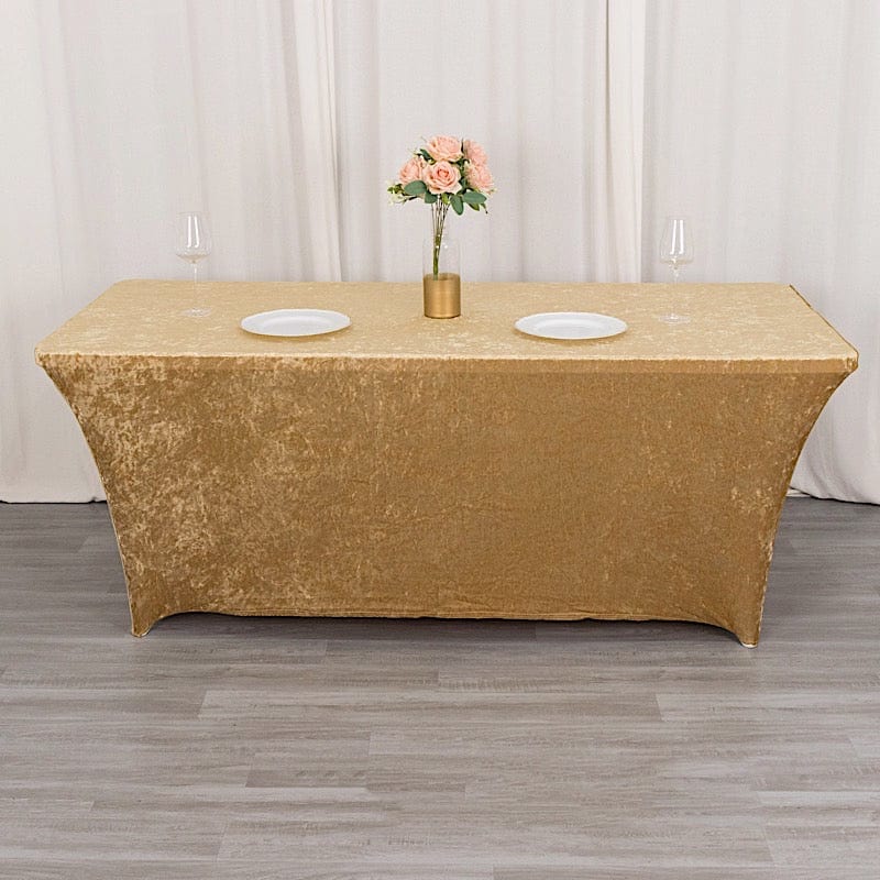 6ft Crushed Velvet Stretch Fitted Rectangular Table Cover
