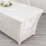 6ft Crushed Velvet Stretch Fitted Rectangular Table Cover - Beige