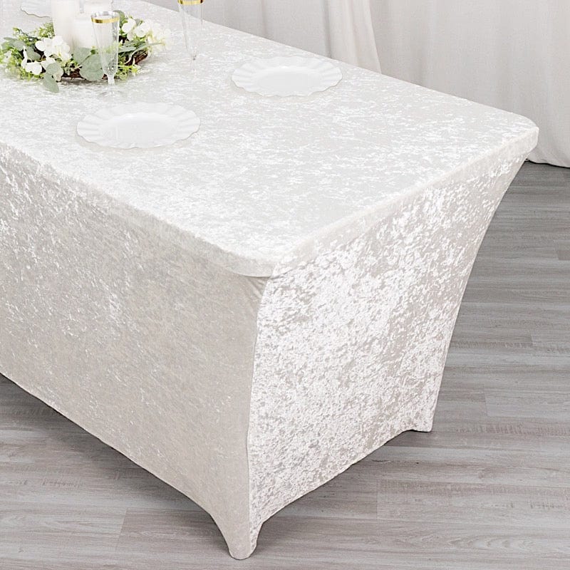 6ft Crushed Velvet Stretch Fitted Rectangular Table Cover - Beige
