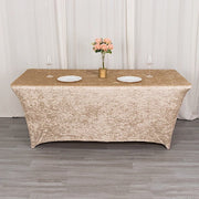 6ft Crushed Velvet Stretch Fitted Rectangular Table Cover - Beige