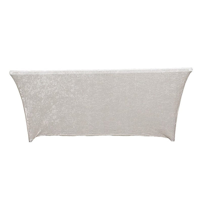 6ft Crushed Velvet Stretch Fitted Rectangular Table Cover - Beige