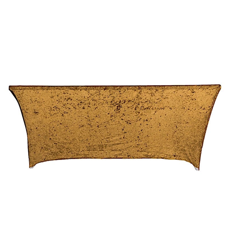 6ft Crushed Velvet Stretch Fitted Rectangular Table Cover - Beige TAB_REC_VEL6FT_GOLD