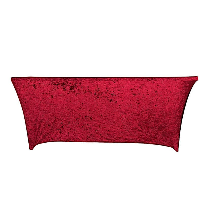 6ft Crushed Velvet Stretch Fitted Rectangular Table Cover TAB_REC_VEL6FT_RED