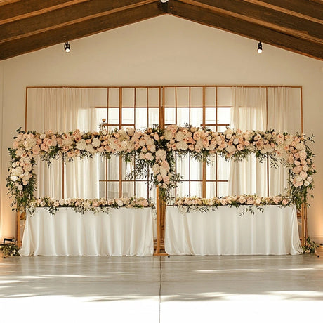 6ft x 12ft Freestanding Rectangular Double Frame Metal Over The Table Stand - Gold BKDP_STND_LADER_6X12_GOLD