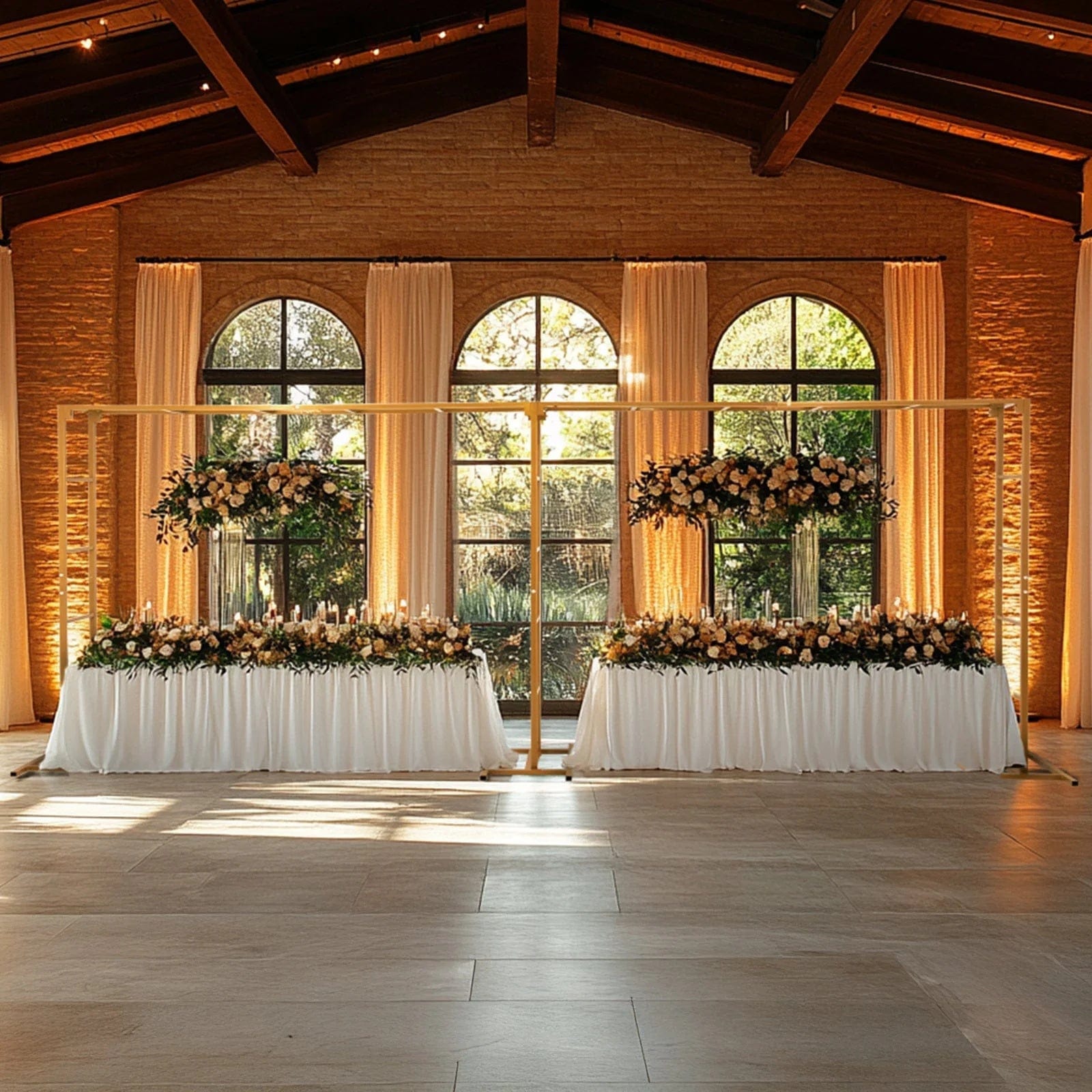 6ft x 16ft Freestanding Rectangular Double Frame Metal Over The Table Stand - Gold BKDP_STND_LADER_6X16