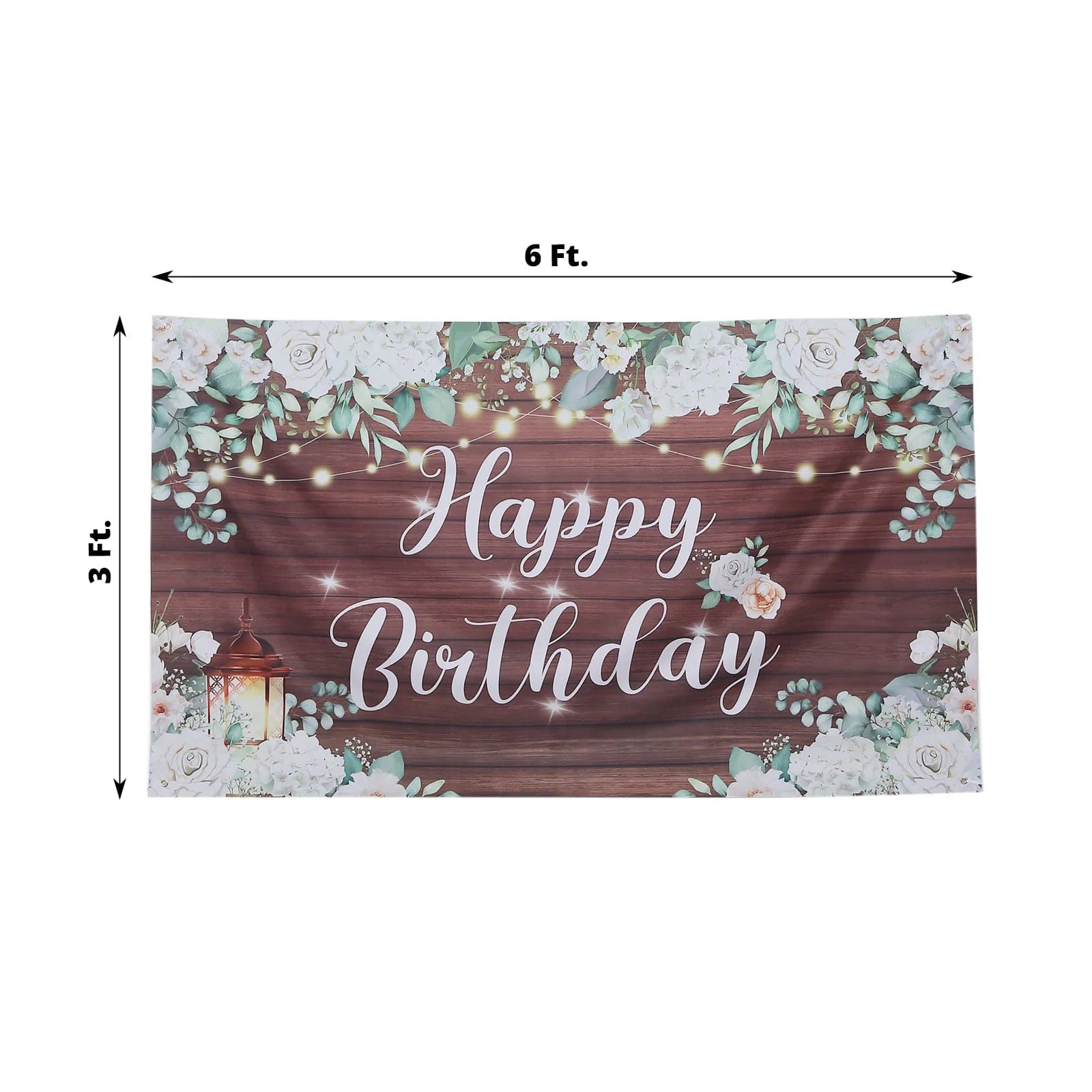 6ftx3ft Rustic Wood Floral Happy Birthday Photo Backdrop - White and Brown BKDP_VIN_6X3_BDAY02