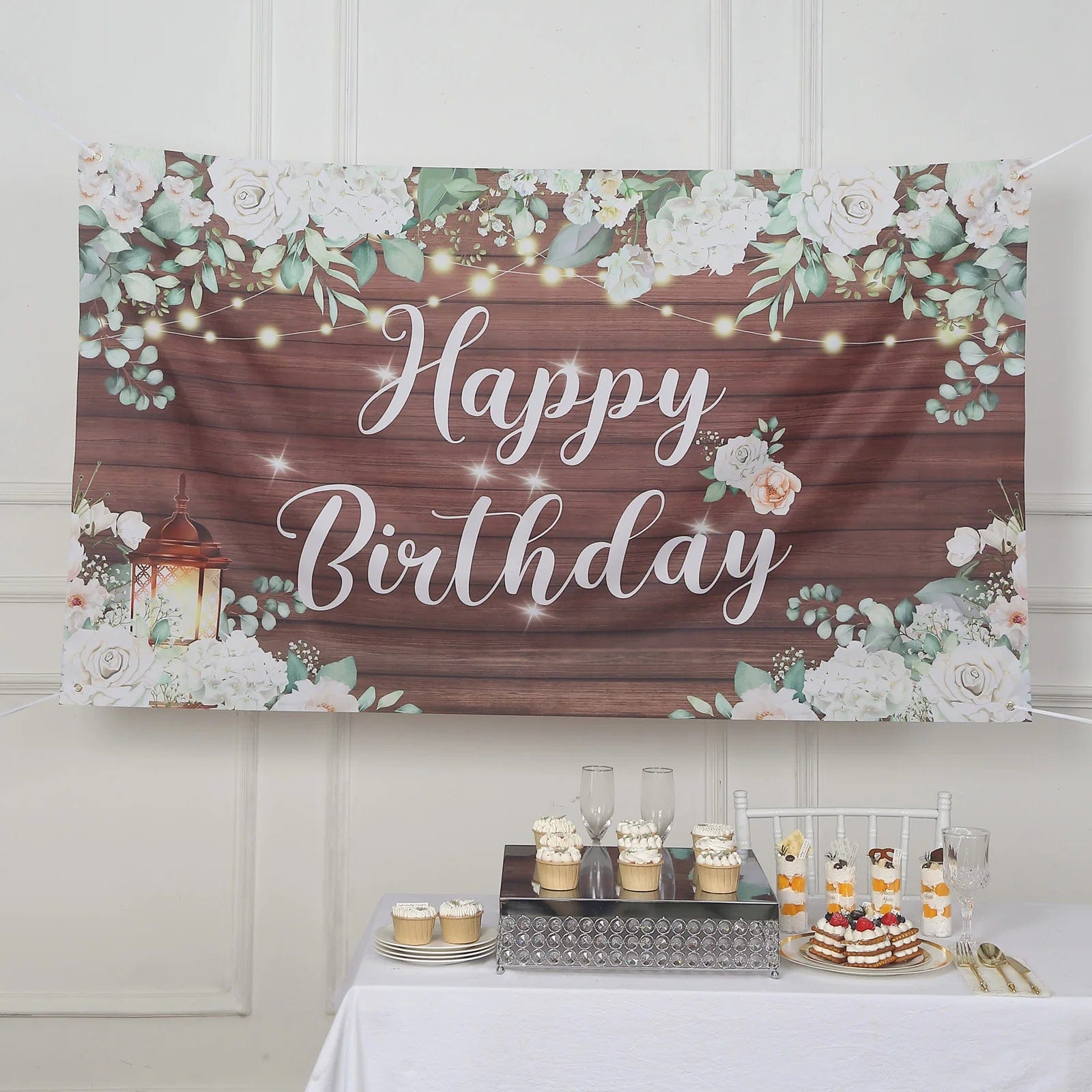 6ftx3ft Rustic Wood Floral Happy Birthday Photo Backdrop - White and Brown BKDP_VIN_6X3_BDAY02