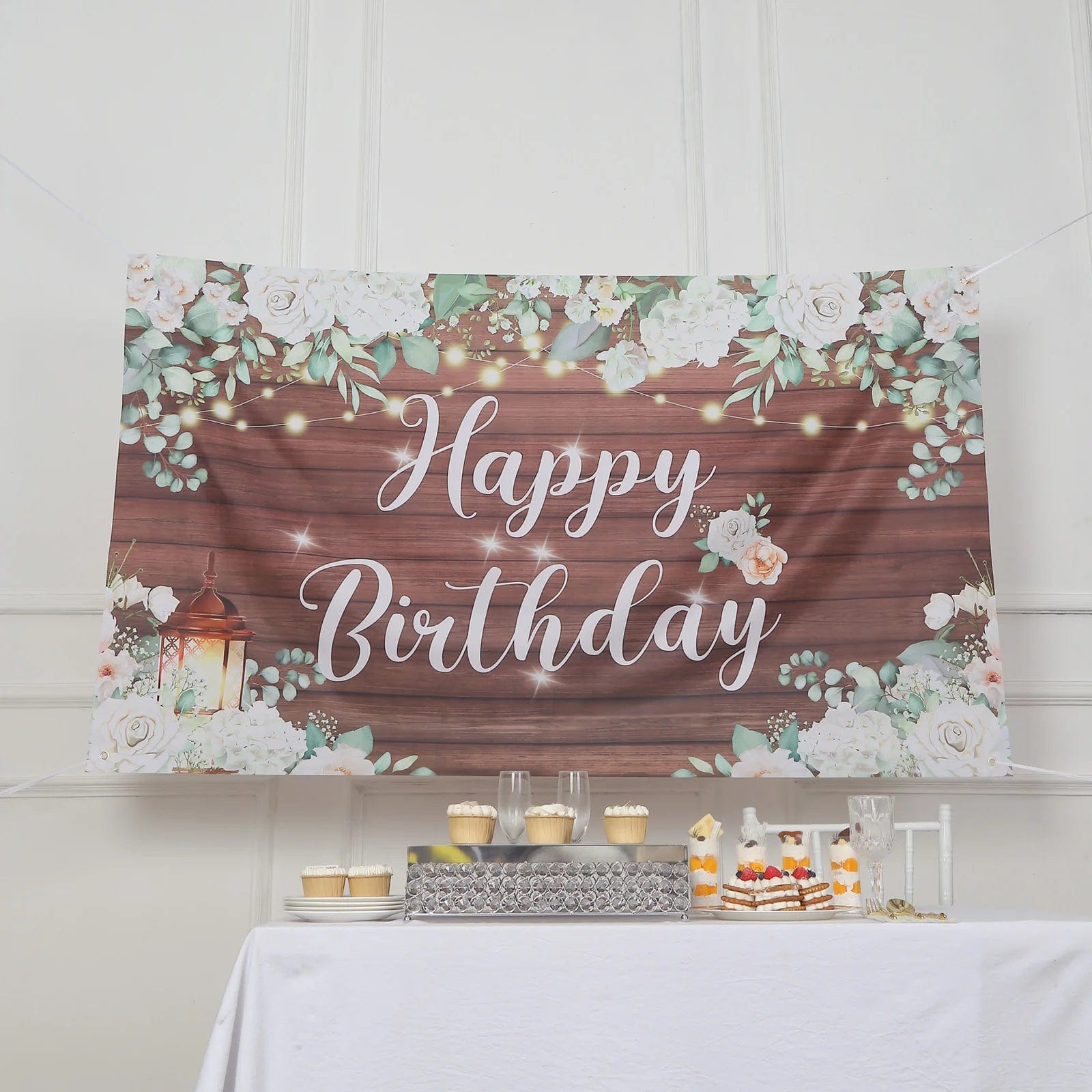 6ftx3ft Rustic Wood Floral Happy Birthday Photo Backdrop - White and Brown BKDP_VIN_6X3_BDAY02