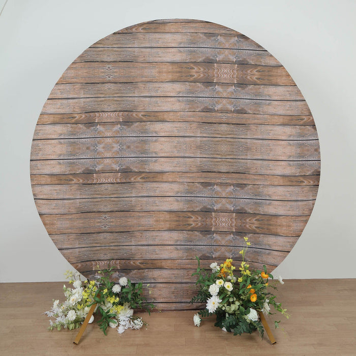 7.5 ft Fitted Spandex Rustic Wood Design Round Backdrop Stand Cover