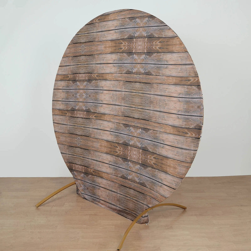 7.5 ft Fitted Spandex Rustic Wood Design Round Backdrop Stand Cover
