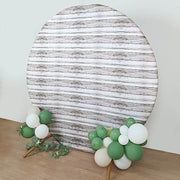 7.5 ft Fitted Spandex Wood Plank Round Backdrop Stand Cover - White BKDP_STNDCIR1_SPX_WOD02_WHT