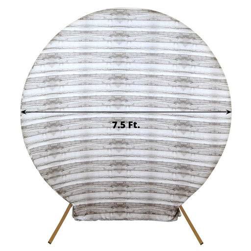 7.5 ft Fitted Spandex Wood Plank Round Backdrop Stand Cover - White BKDP_STNDCIR1_SPX_WOD02_WHT