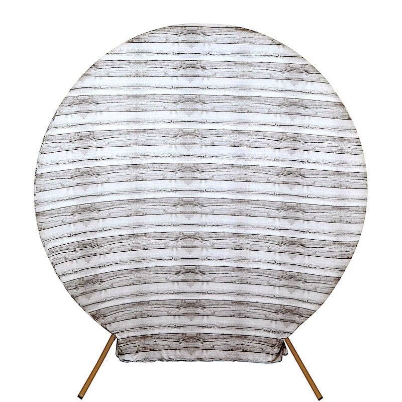 7.5 ft Fitted Spandex Wood Plank Round Backdrop Stand Cover - White BKDP_STNDCIR1_SPX_WOD02_WHT