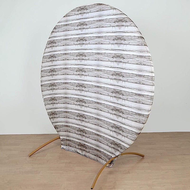 7.5 ft Fitted Spandex Wood Plank Round Backdrop Stand Cover - White BKDP_STNDCIR1_SPX_WOD02_WHT