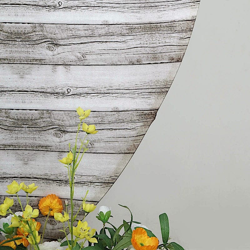 7.5 ft Fitted Spandex Wood Plank Round Backdrop Stand Cover - White BKDP_STNDCIR1_SPX_WOD02_WHT